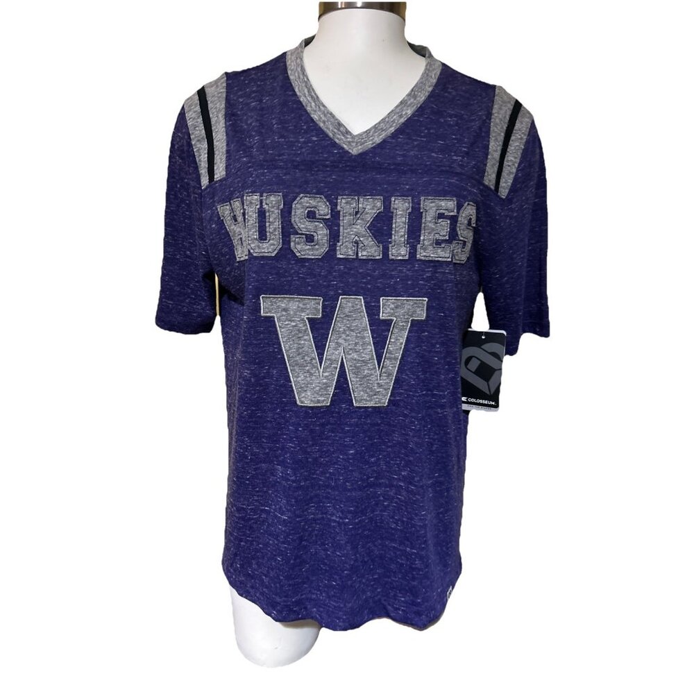 NEW Washington Huskies Colosseum Athletics Purple V Neck Tee Shirt Women's M - Picture 9 of 13